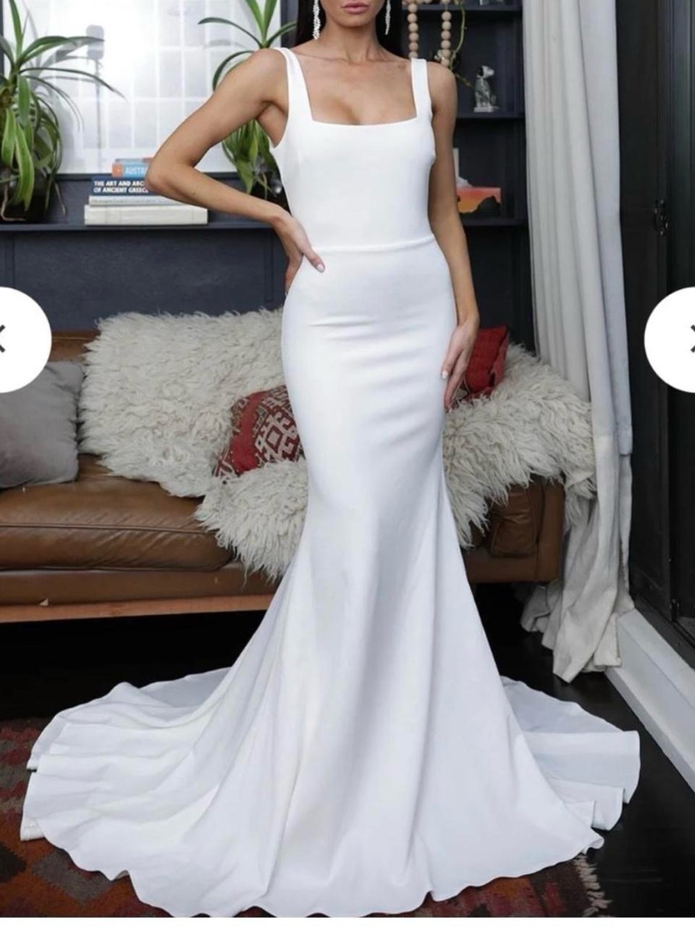 Luxe White Square-Neck Satin Mermaid Wedding Gown
